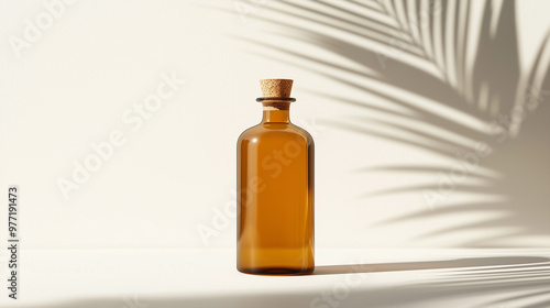 tinted glass orange bottle mockup with cork stopper, perfect for showcasing natural or organic products