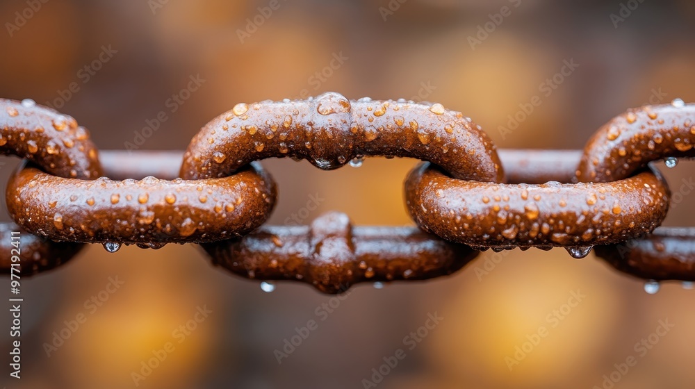 A close-up shot of a rusted metal chain adorned with water droplets, showcasing texture and a balance between industrial decay and nature’s beauty. A close-up shot of a rusted metal chain adorned with water droplets, showcasing texture and a balance between industrial decay and nature’s beauty.