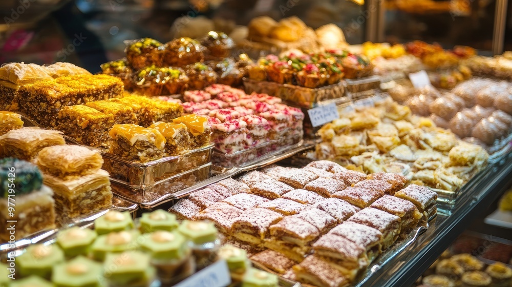 Obraz premium Baklava, a Turkish delicacy, and showcases