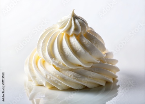 A delicate dollop of whipped cream atop a freshly prepared Banku, set against a pristine white background