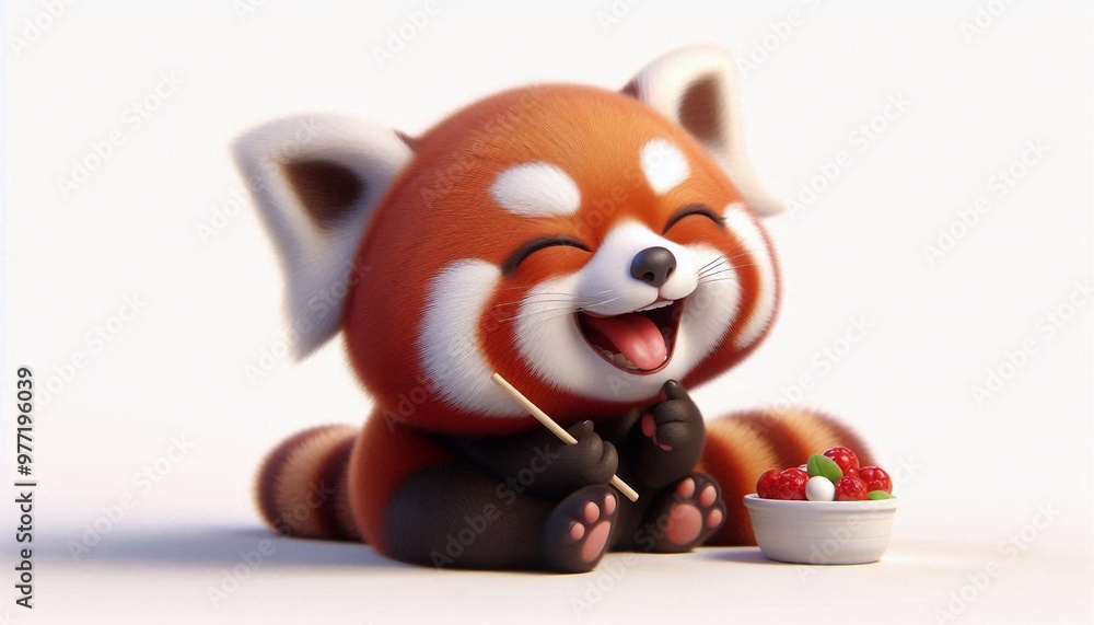 3D lachender roter Panda, weißer Hintergrund 3D lachender roter Panda, weißer Hintergrund