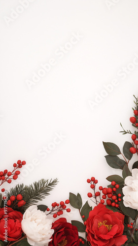 Floral frame with peonies isolated on white background. Floral border design with copy space. Flat lay mockup for greeting card or poster. Valentine's Day. Mother’s Day.