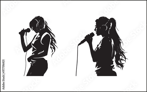 A set of high quality silhouette pop singer, country music, rock star and hiphop rapper artist vocal