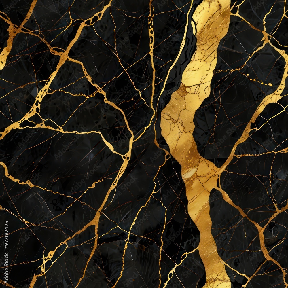 A Golden Portoro marble texture with a black background and striking gold veins. A Golden Portoro marble texture with a black background and striking gold veins.