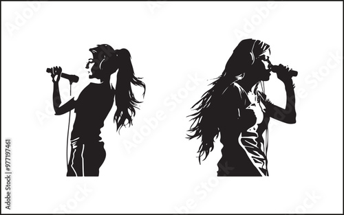A set of high quality silhouette pop singer, country music, rock star and hiphop rapper artist vocal