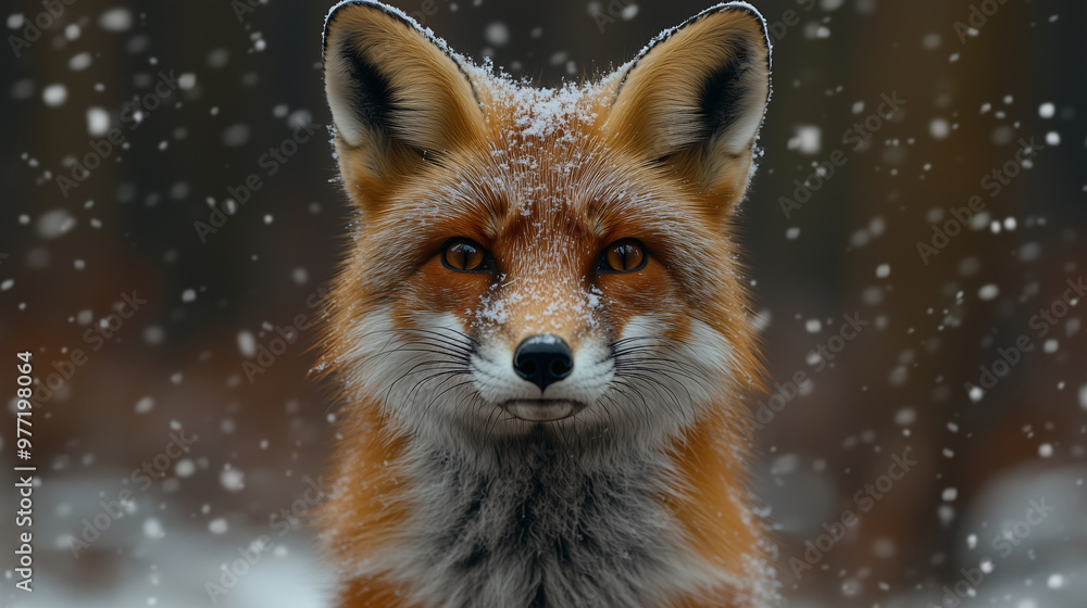 An orange fox with its thick winter coat, isolated in a snowy forest An orange fox with its thick winter coat, isolated in a snowy forest