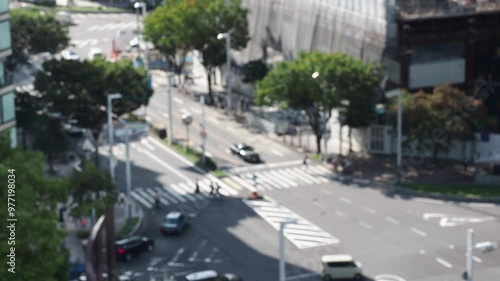 ハイアングルで撮影した夏の昼の名古屋の栄繁華街の交差点の風景 photo