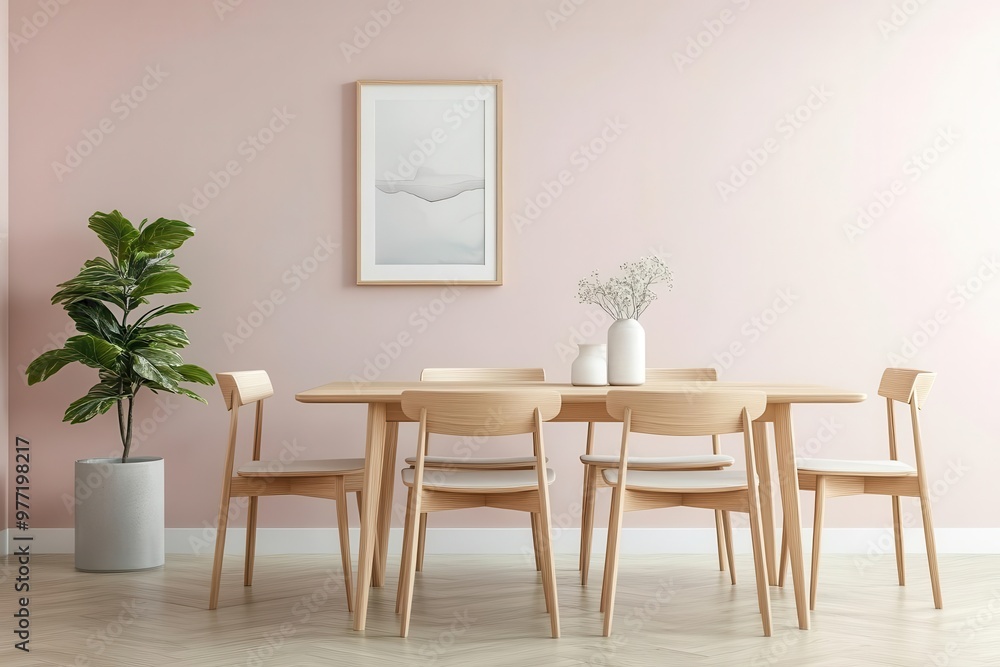 High-angle shot of a midcentury modern dining room High-angle shot of a midcentury modern dining room