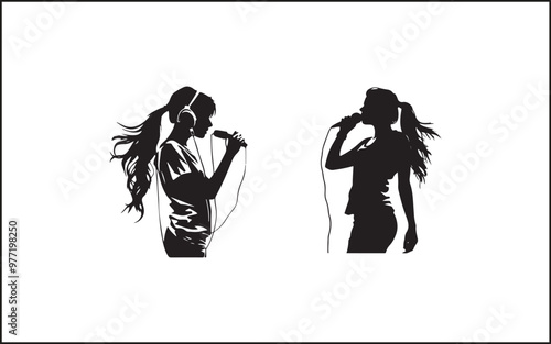 A set of high quality silhouette pop singer, country music, rock star and hiphop rapper artist vocal