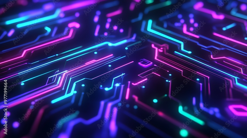 closeup of computer motherboard design. neon glowing technology background closeup of computer motherboard design. neon glowing technology background