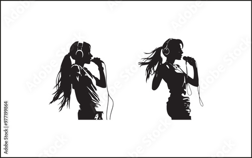 A set of high quality silhouette pop singer, country music, rock star and hiphop rapper artist vocal