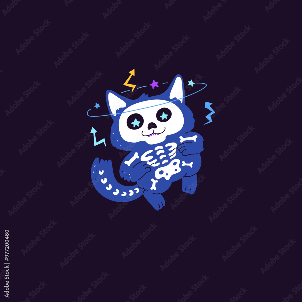 Vector illustration of a space cat on a black background for stickers. Vector illustration of a space cat on a black background for stickers.