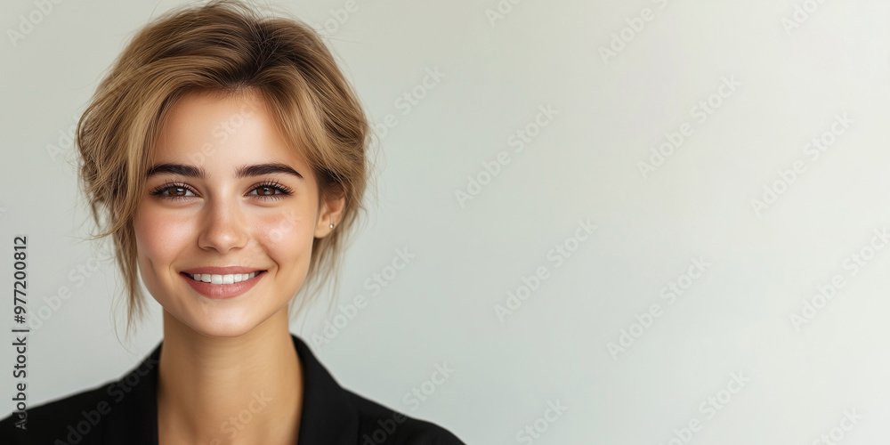 A close-up view of beautiful short hair dark blonde business woman with brown eyes, generated by AI
A close-up view of beautiful short hair dark blonde business woman with brown eyes, generated by AI