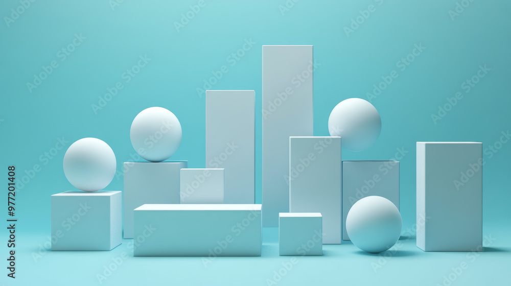 “Abstract geometric blocks arranged on a blue background, rendered in 3D. A minimalist and modern composition ideal for design projects or presentations.” “Abstract geometric blocks arranged on a blue background, rendered in 3D. A minimalist and modern composition ideal for design projects or presentations.”