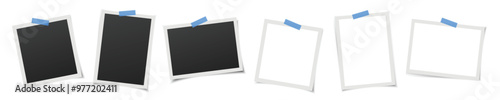 Realistic polaroid photo frame set. Vector vintage photo frames with overlay shadows on white background. 3d instant photos. Square, vertical, horizontal photo templates. 