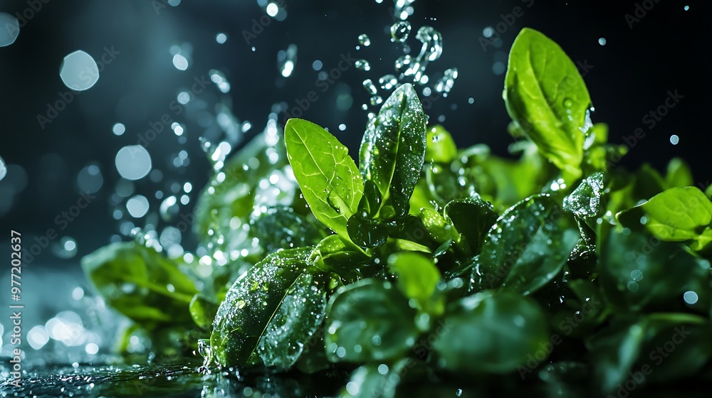 Fresh Bunch of Herbs with Water Droplets on Dark Background, Capturing Aroma and Vitality