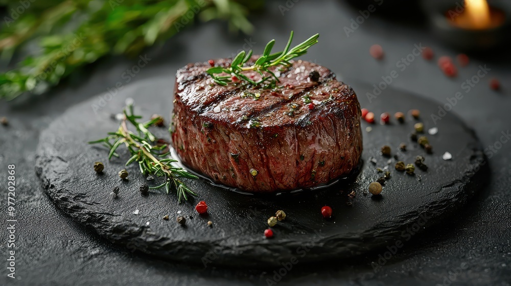 Filet Mignon with Herbs and Spices on Grey Background Filet Mignon with Herbs and Spices on Grey Background