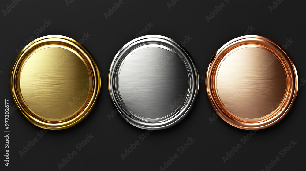 “3D vector realistic illustration of gold, silver, and bronze metal ...