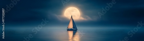 Supermoon Sailboat Drifting...