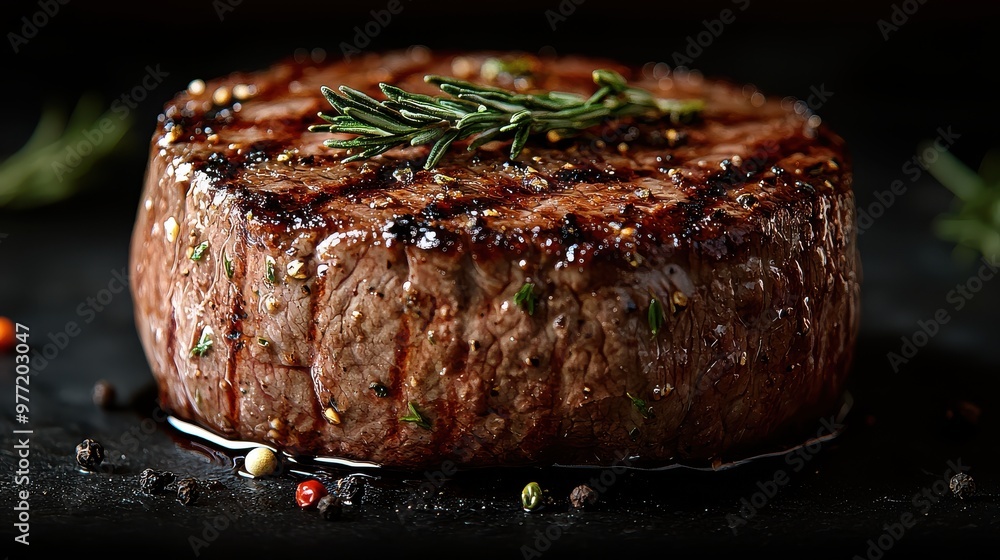 Filet Mignon with Herbs and Spices on Grey Background Filet Mignon with Herbs and Spices on Grey Background