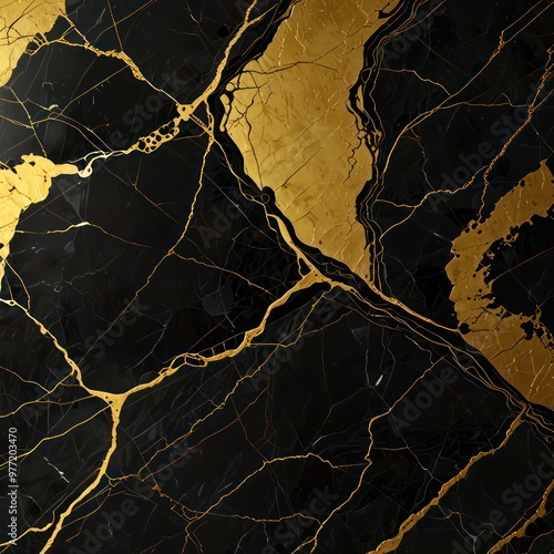 A Golden Portoro marble texture with a black background and striking gold veins.
