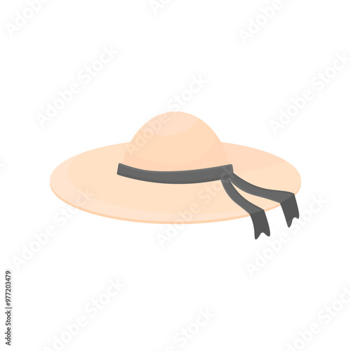Hat with a black ribbon in cartoon style on a white isolated background. Women's hat