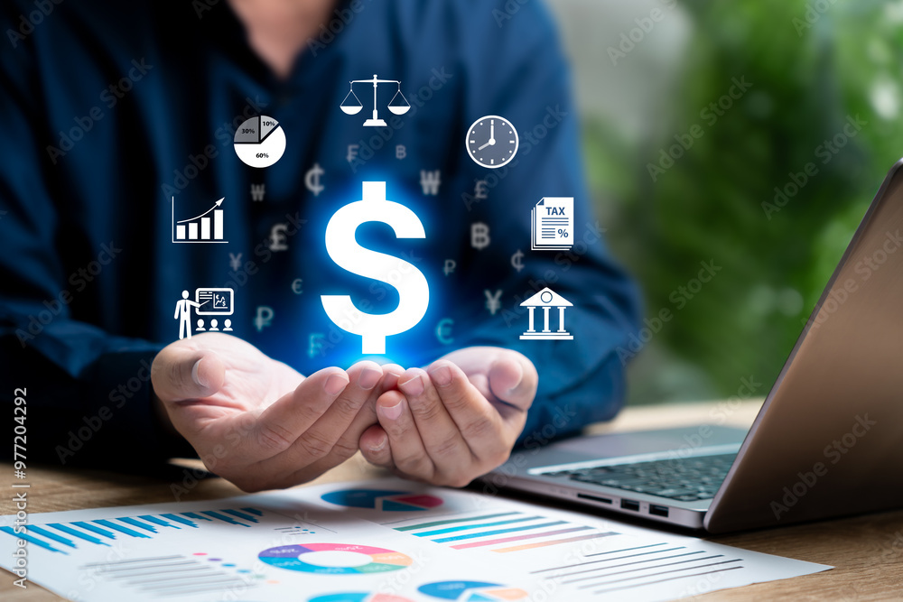 Money for business management, Investment, Financial risk concept, Businessman Learning Investment Risk Assessment, Increases efficiency of work, Marketing Analysis, Cost control, Business Law Money for business management, Investment, Financial risk concept, Businessman Learning Investment Risk Assessment, Increases efficiency of work, Marketing Analysis, Cost control, Business Law