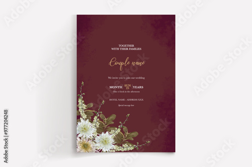 WEDDING INVITATION FRAME WITH FLOWER DECORATIONS WITH FRESH LEAVES