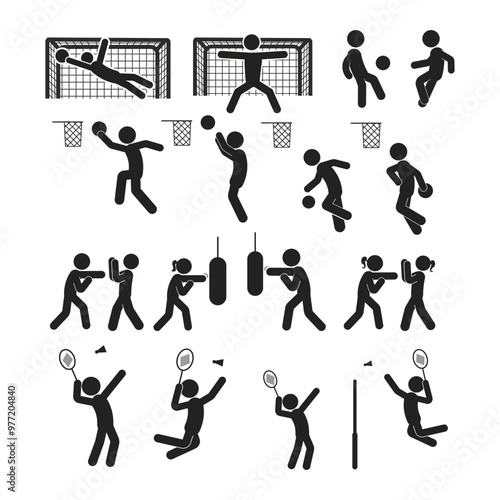 Bundle isolated pictogram Soccer Goalkeeper, foot ball goal keeper, sport icon