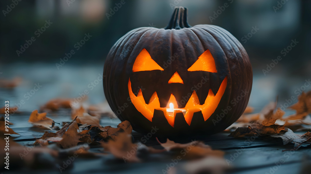 Halloween Pumpkin with Autumn Leaves Halloween Pumpkin with Autumn Leaves