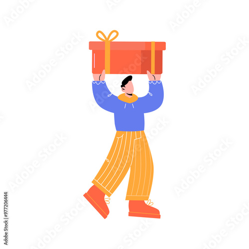 Boy with giftbox in hand illustration