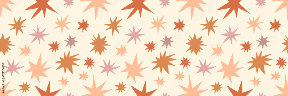 Bohemian baby seamless pattern. Boho stars celestial print. Doodle hand drawn stars background. Naive decor for nursery, kids room, baby apparel. Vector illustration Bohemian baby seamless pattern. Boho stars celestial print. Doodle hand drawn stars background. Naive decor for nursery, kids room, baby apparel. Vector illustration