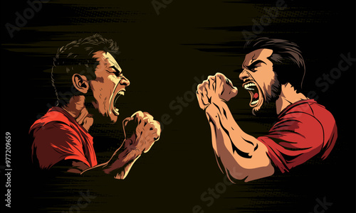 two angry man shouting and shaking fist while playing game, vector illustration design.