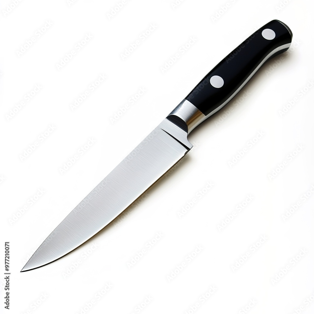 A sleek and modern kitchen knife, showcasing its sharp blade and ergonomic handle, perfect for culinary tasks and kitchenware promotion. A sleek and modern kitchen knife, showcasing its sharp blade and ergonomic handle, perfect for culinary tasks and kitchenware promotion.