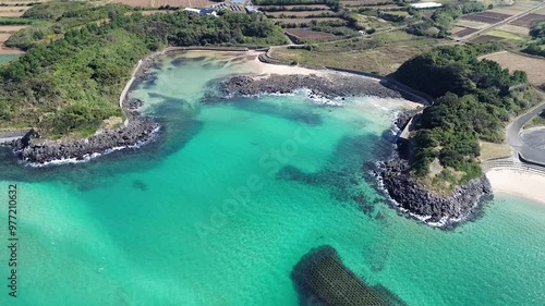 Drone view of Fukue island, Nagasaki, Japan, photo