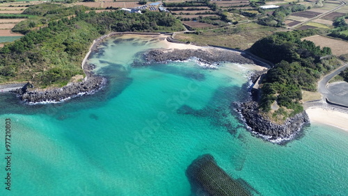 Drone view of Goto Fukue island, Nagasaki, Japan
