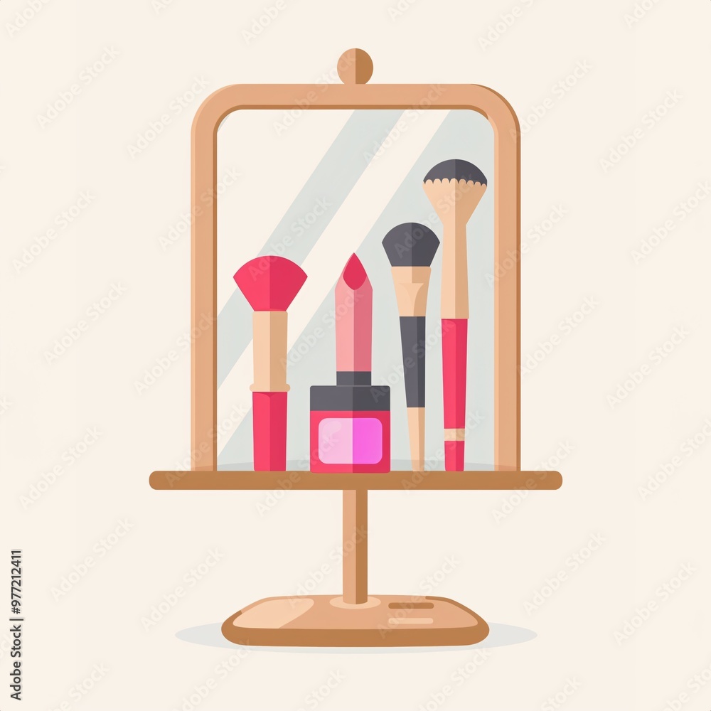 A Mirror With Makeup Brushes And Lipstick, a high resolution AI illustration A Mirror With Makeup Brushes And Lipstick, a high resolution AI illustration