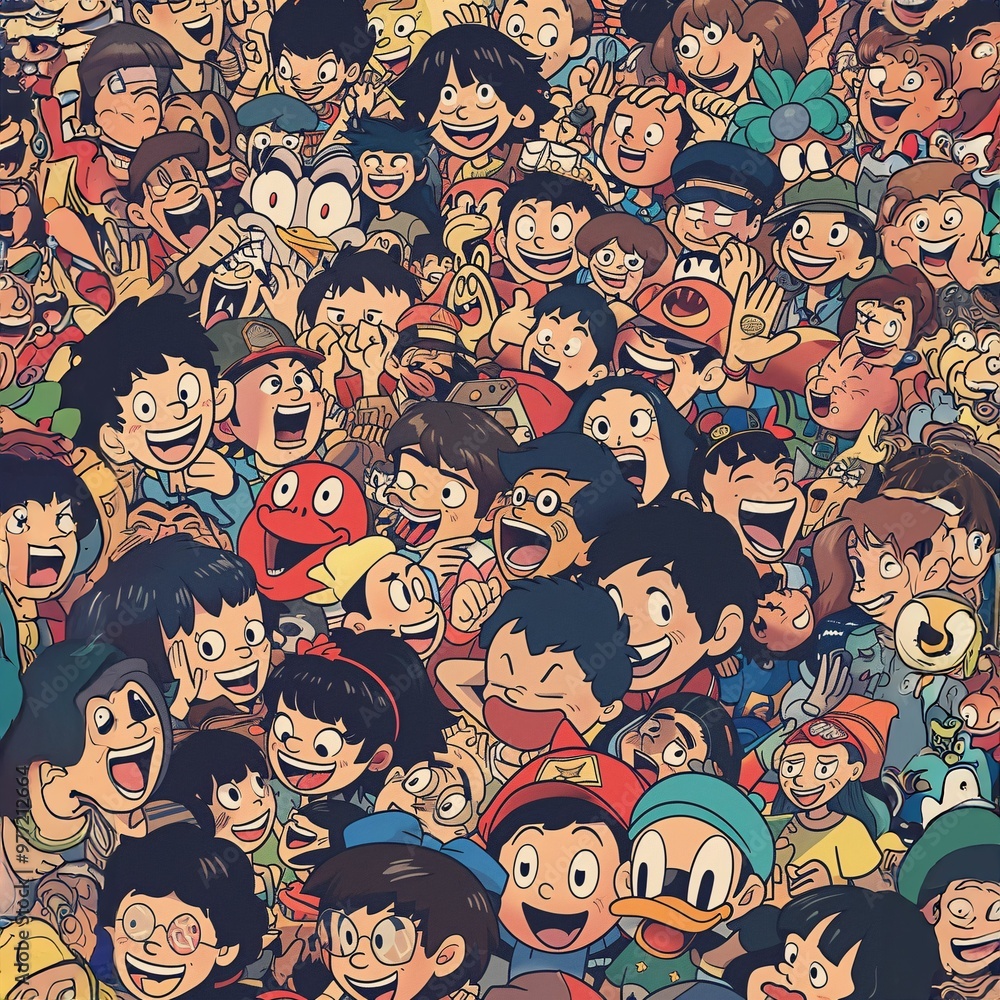 A Large Group Of Cartoon Characters, a high resolution AI illustration A Large Group Of Cartoon Characters, a high resolution AI illustration