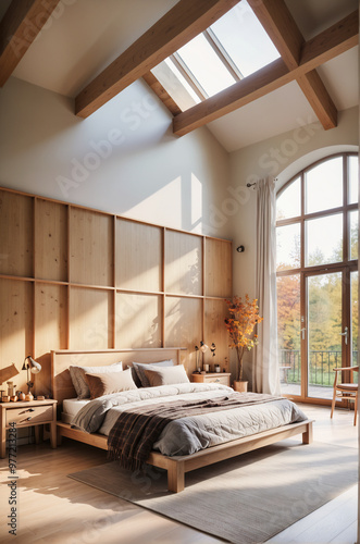 Serene Bedroom with Modern Design and Cozy Autumn Decor
