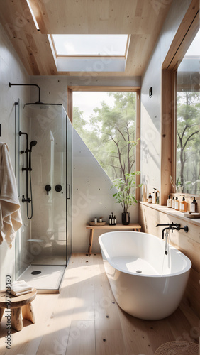 Scandinavian-Inspired Bathroom with Natural Wood and Minimalist Aesthetic