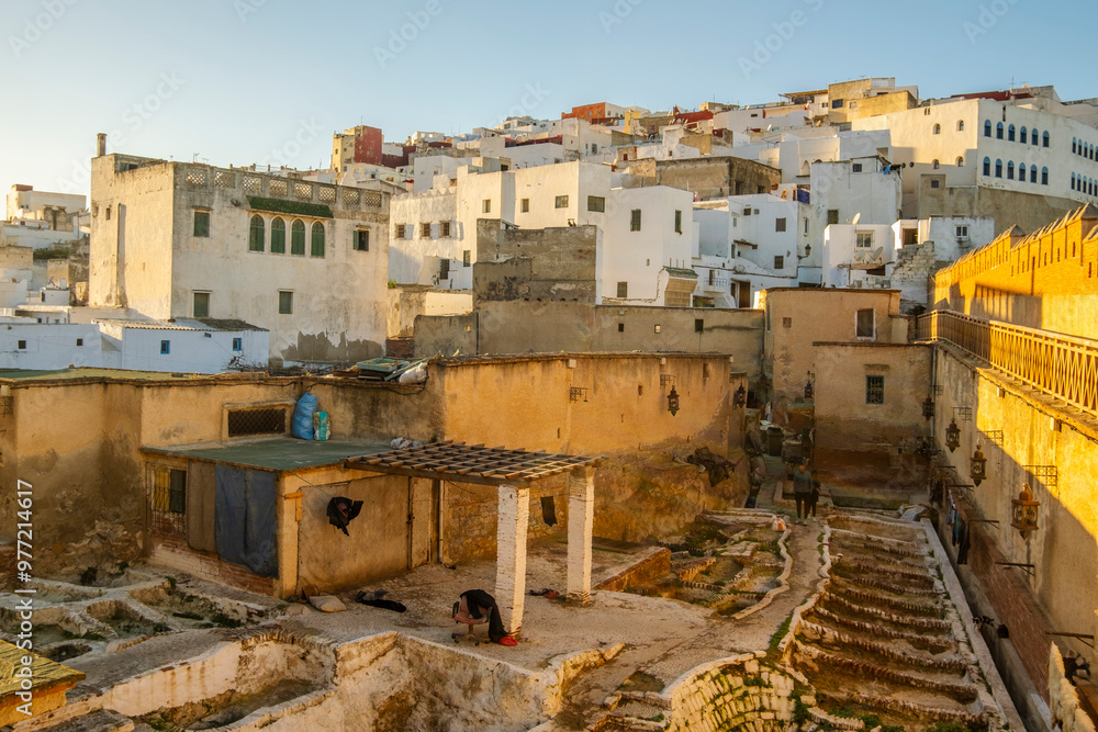 Fototapeta premium City View of Houses and Tannery in Tetouan, Morocco