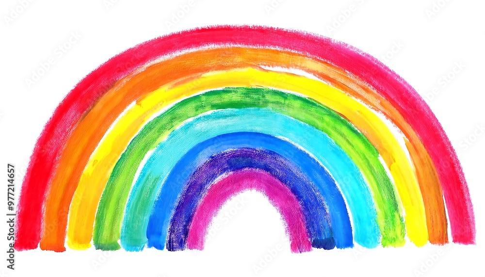 Obraz premium Colorful messy rainbow hand drawn watercolor and crayon children's drawing isolated on transparent background. Playful nursery clipart, LGBTQ pride or diversity concept graphic design element.