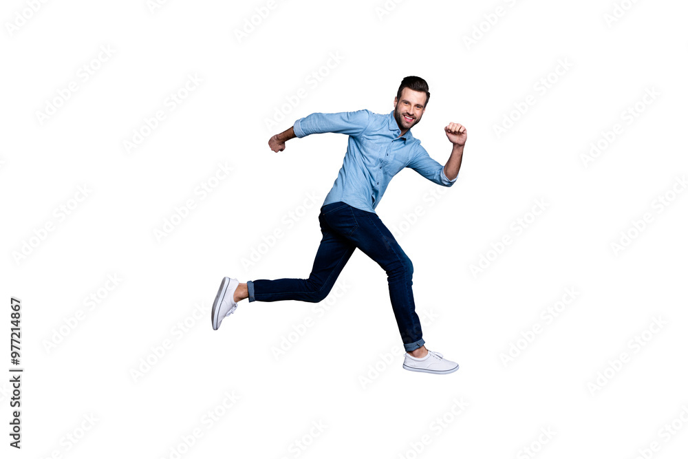 Full length body size view portrait of his he nice cool perfect strong content cheerful cheery macho guy running activity marathon isolated over gray violet purple pastel background Full length body size view portrait of his he nice cool perfect strong content cheerful cheery macho guy running activity marathon isolated over gray violet purple pastel background