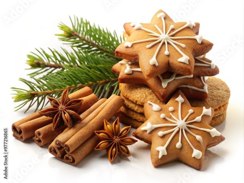 Fototapeta Naklejka Na Ścianę i Meble -  Honey and spice cookies, often served during the Christmas season., isolated on white Background':