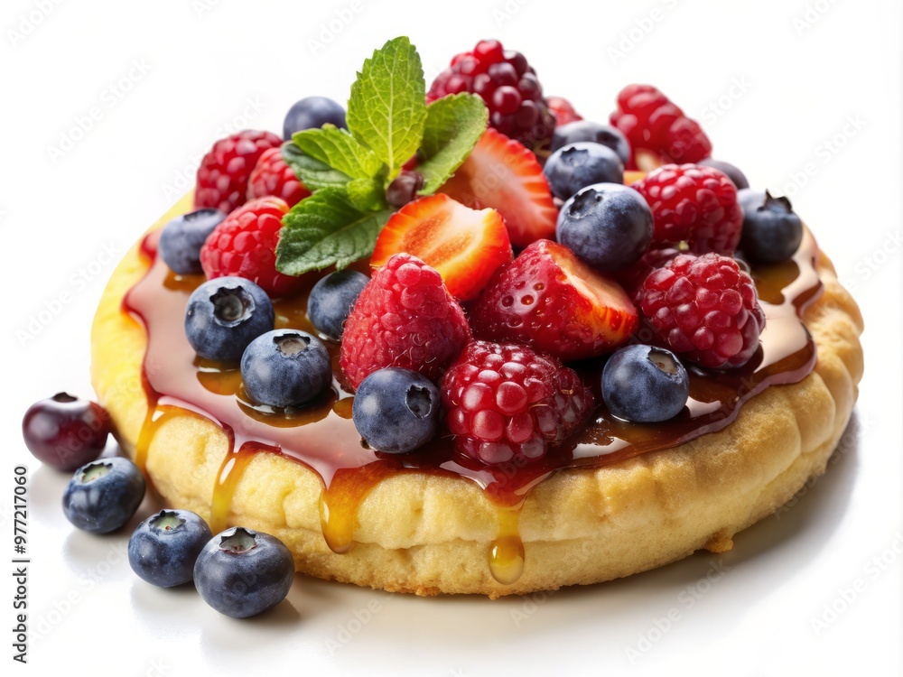 Kenkey dough isolated on white, topped with a colorful medley of mixed berries and a drizzle of rich honey Kenkey dough isolated on white, topped with a colorful medley of mixed berries and a drizzle of rich honey