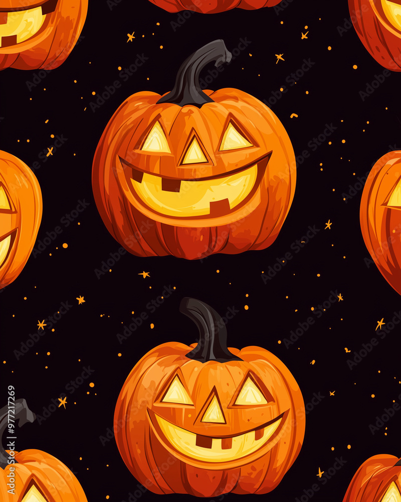 Spooky squash lanterns silhouettes, scary jack-o-lanterns halloween flat vector background illustration. Halloween holiday party endless poster Spooky squash lanterns silhouettes, scary jack-o-lanterns halloween flat vector background illustration. Halloween holiday party endless poster