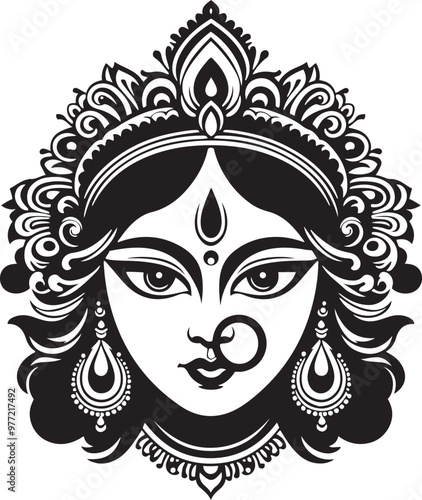 Maa Durga Face Vector Silhouette