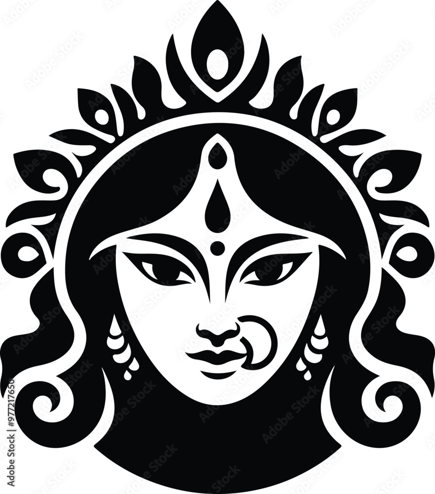 Maa Durga Face Vector Silhouette Maa Durga Face Vector Silhouette