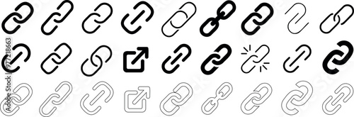 link icon set, chain symbol vector, broken chain outline styles, connection, hyperlink symbols vector graphic for web, digital media, editable icons, detailed link designs for communication