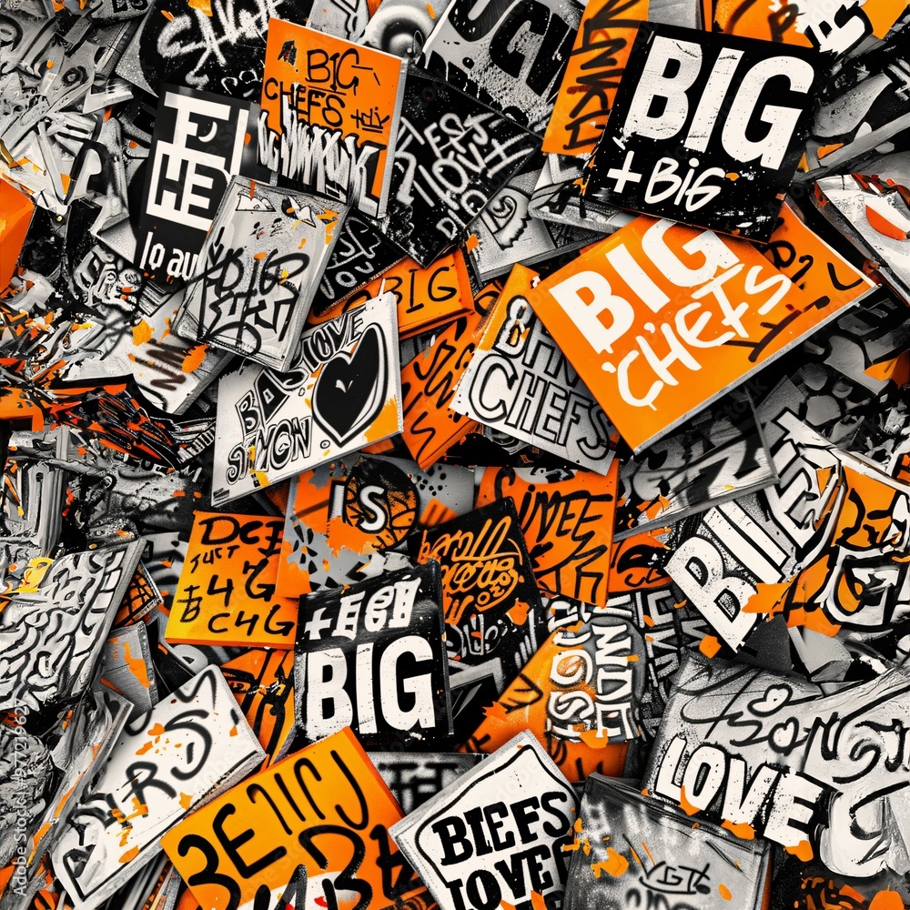 Fototapeta premium A Pile Of Orange And Black Signs, a high resolution AI illustration